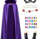 Raven Cosplay Costume Women Halloween Raven Cosplay Costume Superhero Anime Hooded Cloak Purple Cape (Medium)