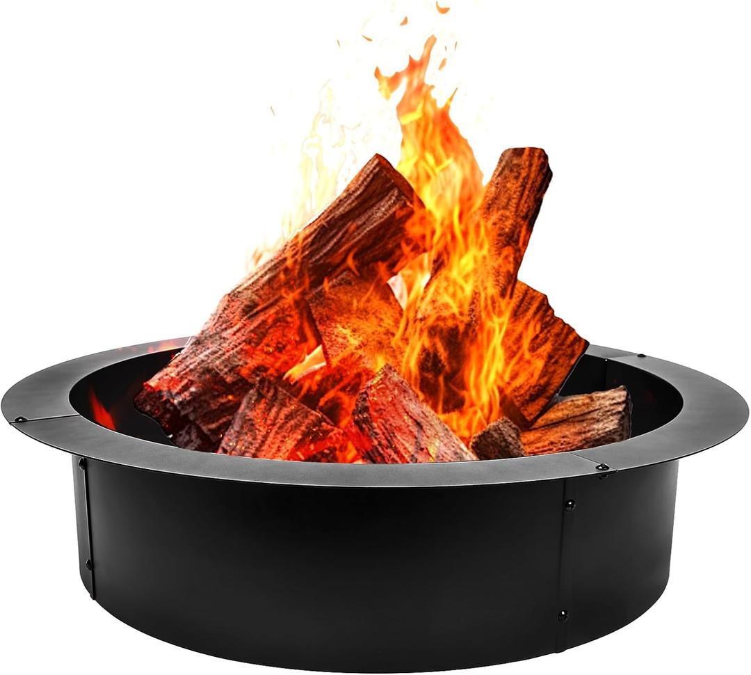 Smokeless Fire Pit Ring 30-Inch Inner Diameter for Outside, Heavy Duty Steel Wood Burning Fire Pit Ring Insert, DIY Ring Insert, Easy Setup Above or In-Ground for Backyard Camping, Black