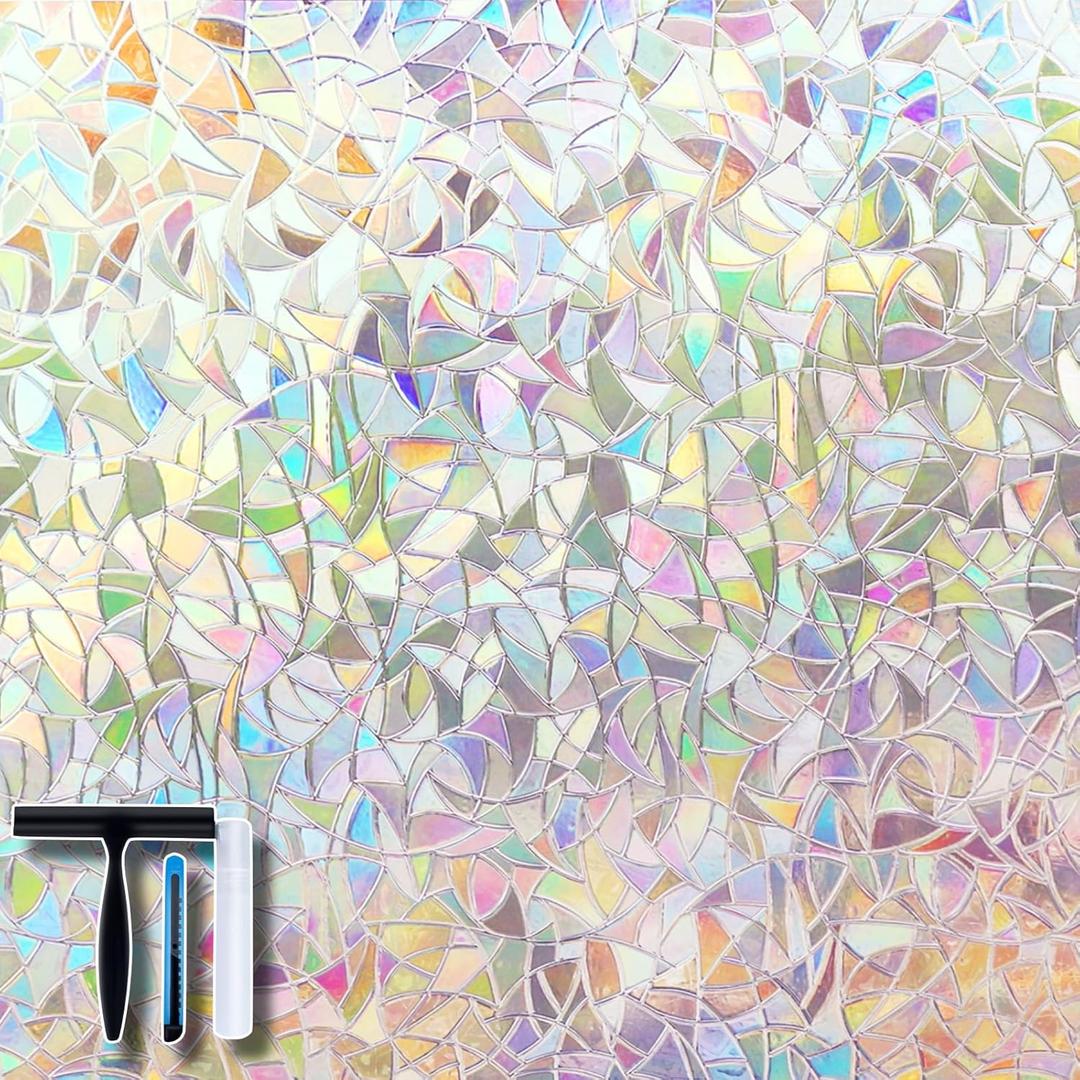 Volcanics Window Privacy Film with Installation Tools, Static Clings Vinyl 3D Decals, Stickers Rainbow Film for Glass Door Heat Control Anti UV 29.5 x 78.7 Inches (Multicolor)