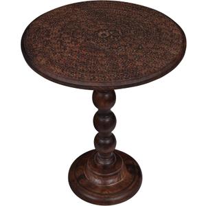 Side Tables Round – Small Drink Table for Small Spaces, Modern Accent Nightstand with Hand-Carved Top & Solid Wood Tables for Living Room, Bedroom, Office – Scorch Burnt Finish_18x22 Scorch Burnt, 18x22 - Pillar Table