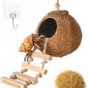 HERCOCCI Gecko Tank Accessories, Hermit Crab Toys Coconut Shell Natural Coconut Husk Hut with Climbing Ladder with Suction Cup for Leopard Gecko Snake Reptiles