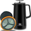 PortableAnd 34oz Double Vacuum Insulation Large Silicone French Press Coffee Maker with Silicone Ring, Stainless Steel, Perfect for Camping, Travel, and At-Home Use (Matte Black)