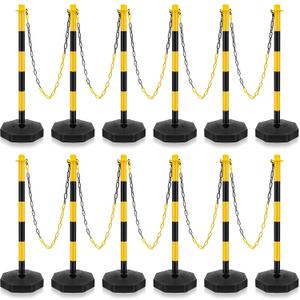 Konohan 12 Sets 34 Inch Parking Cone Delineators Post Traffic Cone Plastic Stanchion Set Stands Parking Barrier with Base 6.6 ft Chain S Hooks Reflective Collar (Yellow,Black)