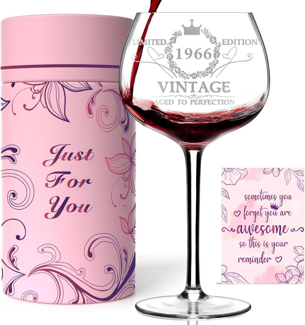 60TH Birthday Gifts for Women, Vintage 1966 Engraved 60th Wine Glass, 60 Year Old Birthday Decorations For Women, Funny 60 Bday Gifts Idea For Her, Friends, Daughter, Sister Mom - Turning 60 Present