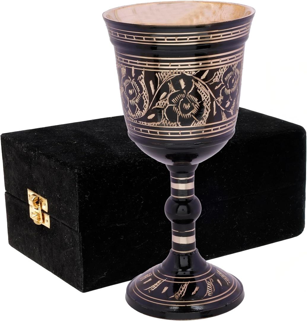 Solid Brass Gothic Chalice  Handmade Embossed Medieval Wine Goblet  Black & Gold Royal Vintage Cup  Unique Decor & Drinkware  6 Inch, Antique Floral Design