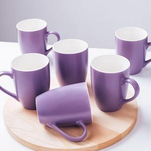 Coffee Mugs Set of 6, 12oz Ceramic Coffee Mugs with Handle, Matte Porcelain Purple Coffee Mug for Latte, Tea, Cocoa, Cappuccino, Cups for Women Men for Home Restaurant Mug (Purple)