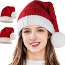 Santa Hat Christmas Hat Xmas Adult Women Men Washable Fade-restant Knitted Soft Warm Long