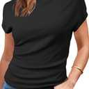 Arach&Cloz Women's Ruched Summer Tops Mock Neck Cap Sleeve Slim Fit Blouses 2026 XL