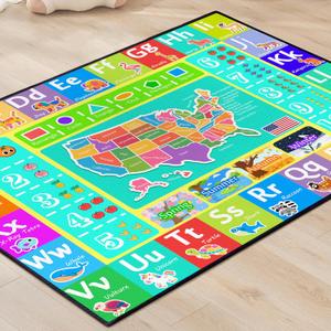ABC Rug for Kids Playroom, 59"x39" Washable Classroom Area Rugs, Educational Learning Mat with Alphabet Numbers Animals Seasons Shapes for Classroom Preschool Playroom (Amap01)