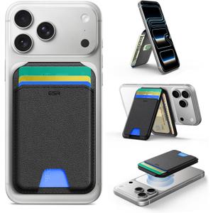 ESR Upgraded for MagSafe Wallet, 5 Card Holder, RFID Blocking, Magnetic Wallet for iPhone with Adjustable Stand, Slim for iPhone 17/16/15/14/13/12 Series, Not for 13/12 Mini, Vegan Leather, Black
