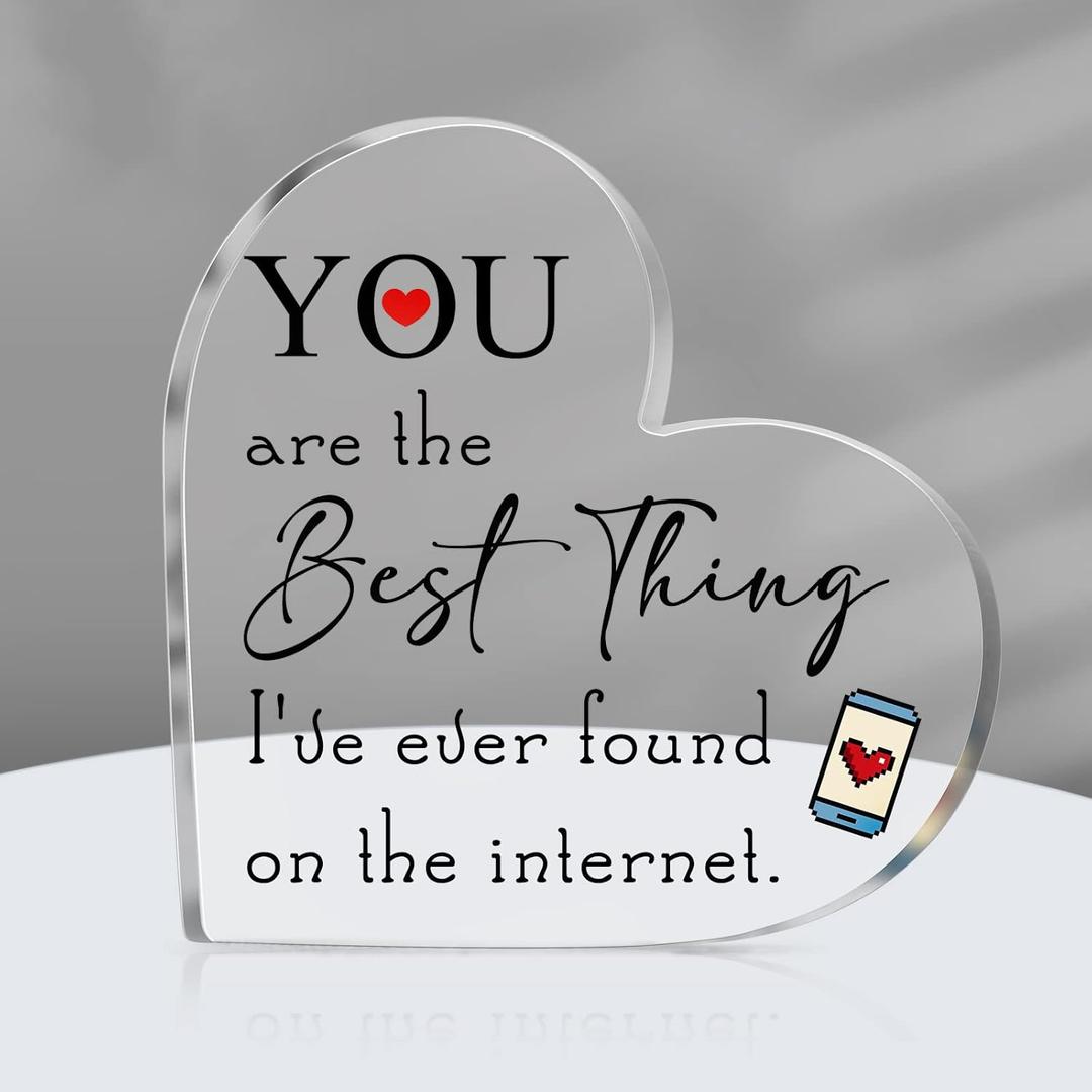 Roowest You're the Best Thing I've Ever Found on the Internet for Valentines Men Women Heart Acrylic Plaque Sign Desk Decor Gift for Valentines Day Boyfriend Girlfriend Wife Husband Her Him Birthday