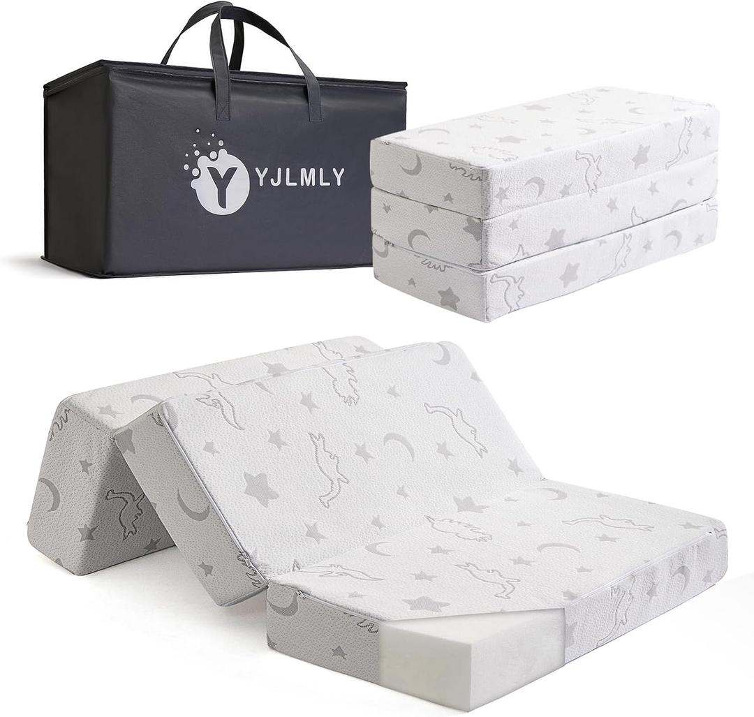 YJLMLY 5" Tri-Fold Foam Mattress Topper,39"x26"- Memory Comfort High Density Plush - Breathable Removable Washable Cover - Portable Travel Pad with Carry Bag for Indoor & Outdoor Use