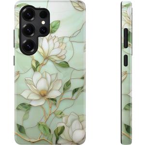 DEENAKIN for Samsung Galaxy S25 Ultra Case Cute, Aesthetic Vintage Magnolia Wildflower Girly Shell, Compatible with Magsafe,Trendy Unique Cool Retro Protective Slim Silicone Phone Cover for Women Girls