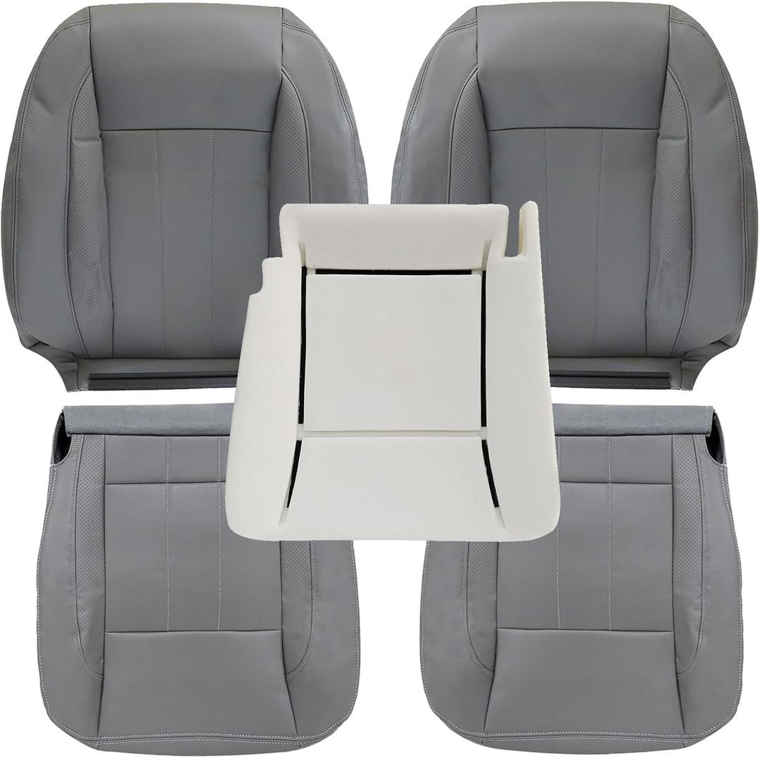 GXARTS Driver and Passenger Side Bottom & Top Lean Back Replacement Leather Seat Cover & Driver Side Foam Cushion Compatible with Dodge Ram 1500 2500 3500 4500 2006 2007 2008 2009 Slate Gray #D5