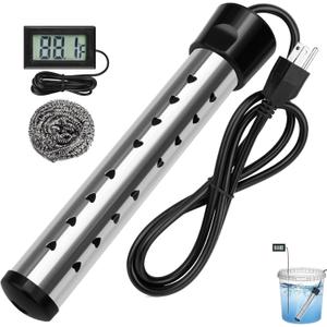 2000W Immersion Water Heater Electric, Fast Heating Portable Water Heater with 304 Stainless Steel, Bucket Heater with Digital LCD Thermometer for Home Camping Bath Pool Outdoor Use Black