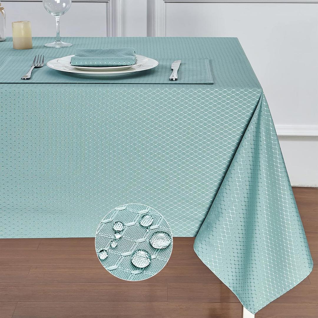 Rectangle Table Cloth Linen Farmhouse Stainproof Waterproof Washable Polyester Oblong Rectangular Fabric Table Cover for Kitchen Dining Dinner (Turquoise, 60 X 144 Inch)