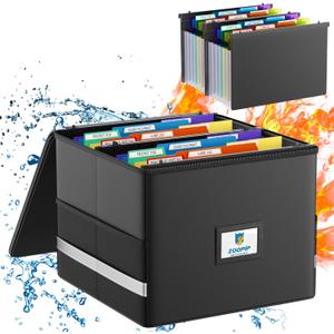 Fireproof File Box with Hanging File Folders,Accordion Pockets,Hanging File Organizer for Letter Size(Folders+Box-13.8"*12.2''*9.8'') (14 Pages, Standard)