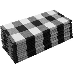 Cotton Blend Buffalo Plaid Table Napkins (Set of 12), 20 x 20 Inch Washable Dinner Napkins, Buffalo Checks Cloth Napkins for Restaurant, Wedding, Holiday, FarmhouseBlack and White (Napkin Set, 20x20", Black & White)