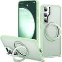 for Samsung Galaxy S23 FE Case with 360 Rotatable Magnetic Ring Stand Compatible with Mag-Safe Military Protection Shockproof Matte Translucent Phone Cases for S23 FE,Green