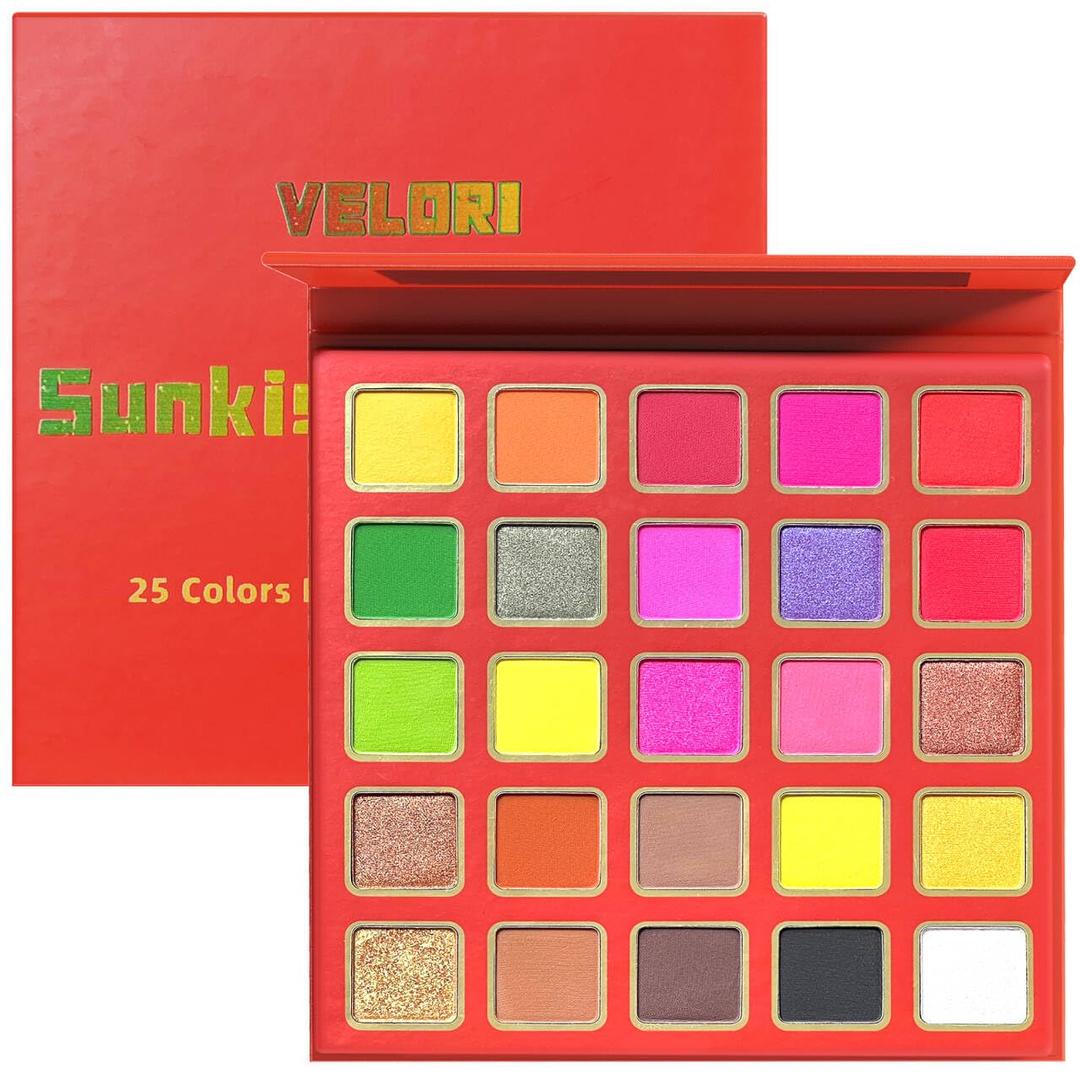 Velori 25 Color Vibrant Eyeshadow Palette Bold Matte & Shimmer Shades, Highly Pigmented Waterproof & Crease-Proof Formula, Travel-Friendly with Mirror for Festival, Party & Artistic Eye Makeup