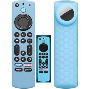 CT-RC1US-21 Remote Cover with Hole for Airtag and Tile Sticker (Glow in The Dark) Compatible for NS-RCFNA-21 Insignia/Toshiba Fir tv Remote,for TV Omni Series and 4-Series (Glow Blue)