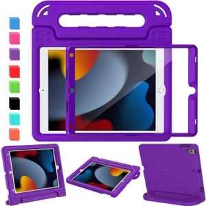 AVAWO Kids Case for iPad 10.2" 9th & 8th & 7th Generation, iPad 10.2 2021/2020/2019 Case with Built-in Screen Protector, Light Weight Shock Proof Handle Stand Friendly Cover for iPad 10.2" - Purple