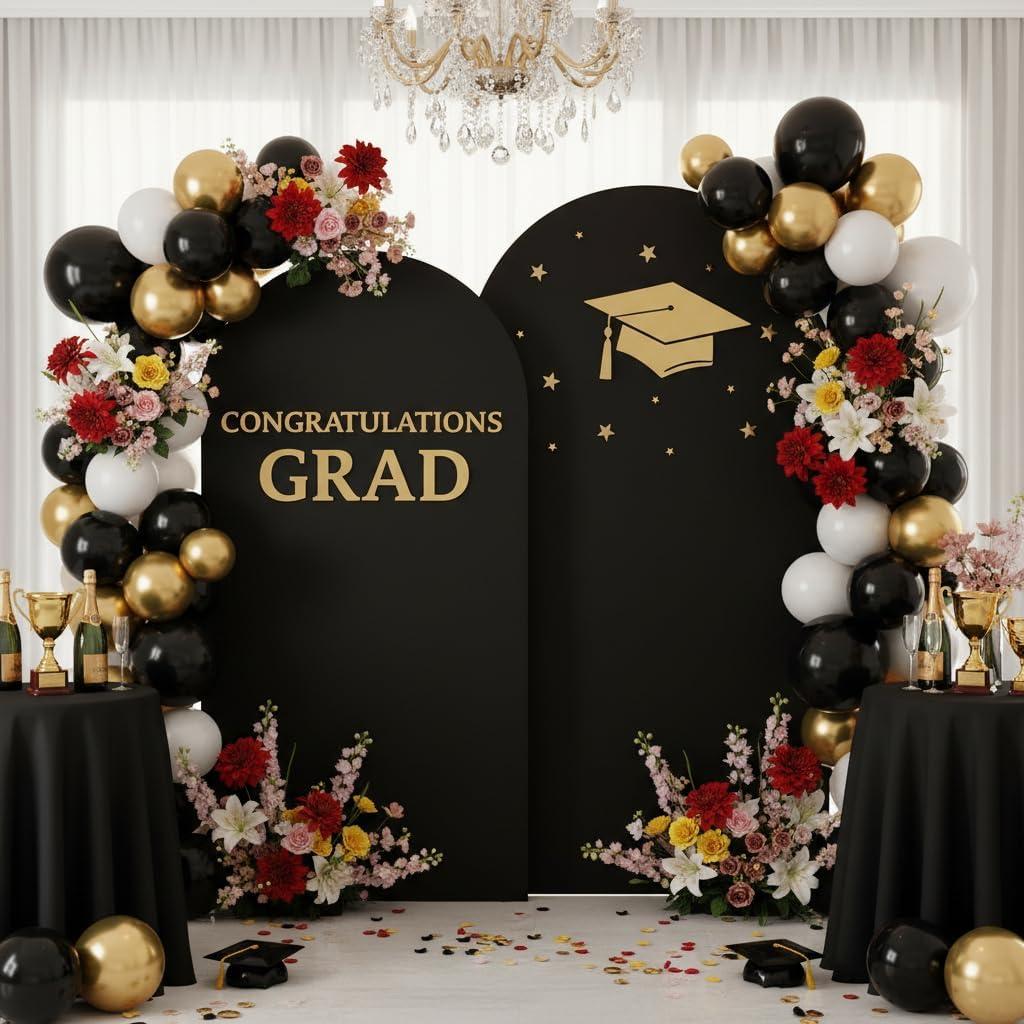 Black Arch Backdrop Cover Set of 2 6FT & 7.2FT Stretch Spandex Arch Covers for Wedding Party Birthday Event Decoration Wrinkle-Free Fitted Arch Background for Round Top Arch Stand