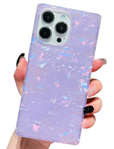 BANAILOA Compatible with iPhone 15 Case Rectangle for Women,Luxury Sparkle Colorful Shell Protective Soft Slim Girly Cover Designed for iPhone 15-6.1 inch (Purple Shell)