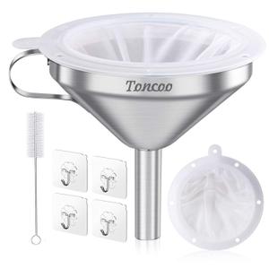 5-Inch Premium Stainless Steel Funnel with 200 Mesh Food Strainer, Kitchen Funnel for Bottles