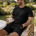JMIERR Men's 2 Piece Outfit Anti-wrinkle T Shirts and Shorts Summer Beach Vacation Lounge Workout Pajamas Short Sleeve Sets (Black, XXL)