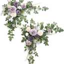 Ling's moment 2PCS Artificial Flower Garland Light Purple Floral Swags Wedding Arch Flowers Lilac Table Centerpieces Decoration Rose Garlands Greenery Arrangements for Sweetheart/Head Table Decor