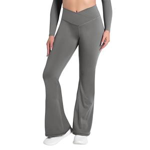 Sunzel Flare Leggings, Crossover Yoga Pants with Tummy Control, High-Waisted and Wide Leg, Fleece Lined 32" Inseam, Coastal Gray X-Large