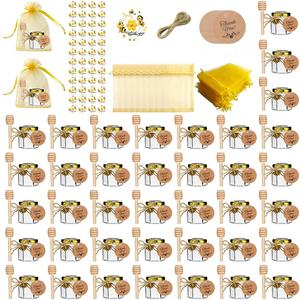 IIKUM 40 Pack Glass Honey Jars, 1.5 oz Hexagon Honey Pots with Lids, Dippers, Bee Pendants, Gift Bags, Thank You Cards, Jute and Stickers-Great Honey Jars Set for Baby Shower, Wedding and Party Favors