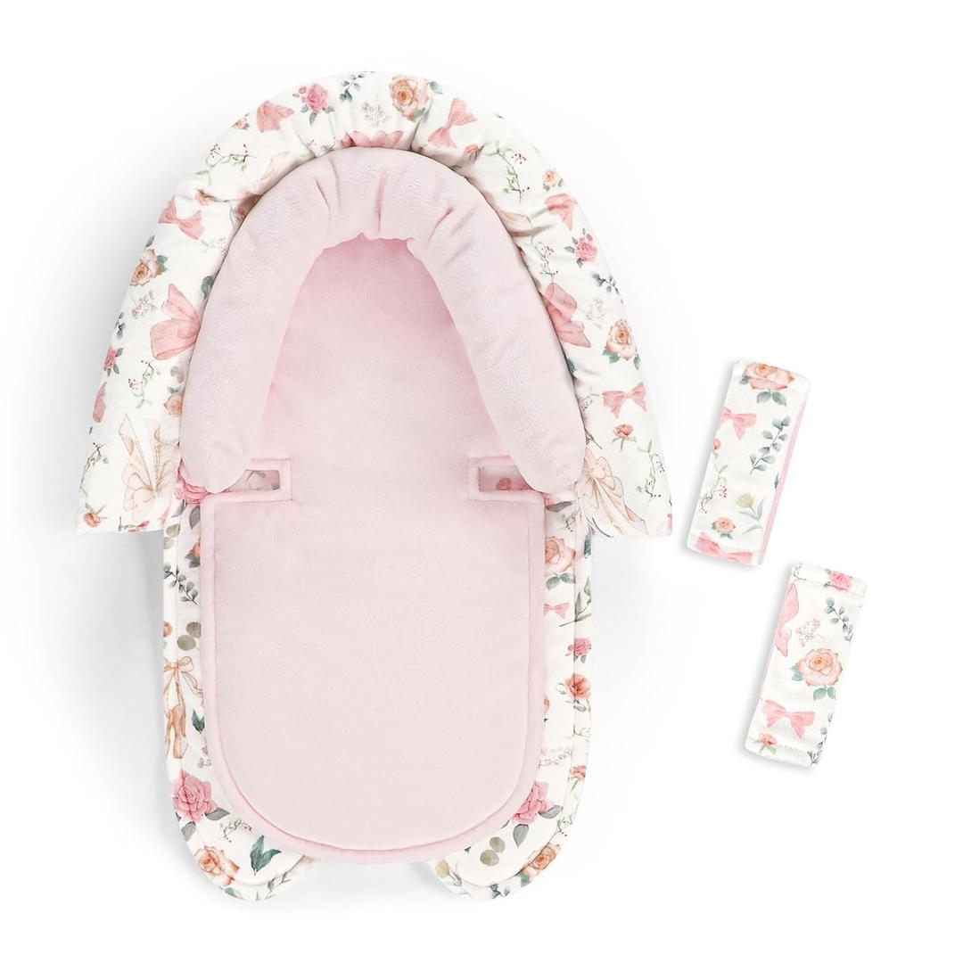 GFU Baby Car Seat Head Support for Newborn, 2 in 1 Infant Car Seat Head Body Support with Strap Pads, Soft Stroller Cushion Pillow Insert for Girls, Fits for Stroller, Swing, Pink Floral
