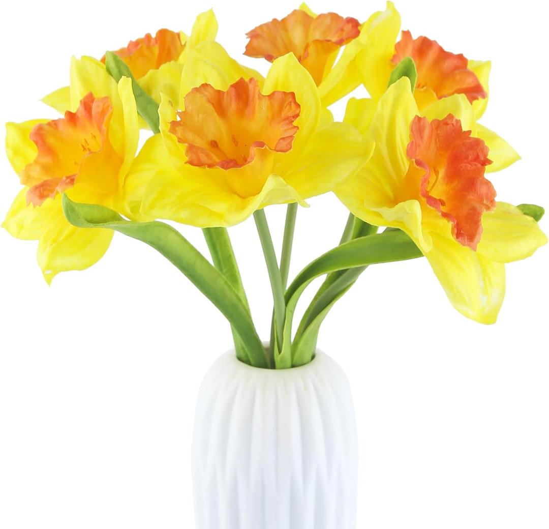 6 Pcs Artificial Daffodils Flowers Spring Silk Daffodils Artificial Flowers Yellow Narcissus Flowers Fake Silk Flower Arrangement for Home Wedding Decor Indoor Outdoor