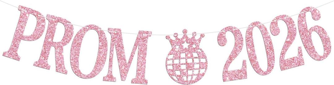 Prom 2026 Banner, 2026 Prom Night Hanging Decorations, Class of 2026 Graduation Party Decor, College High School Congrats Grad Party Decorations Supplies, Pink Glitter