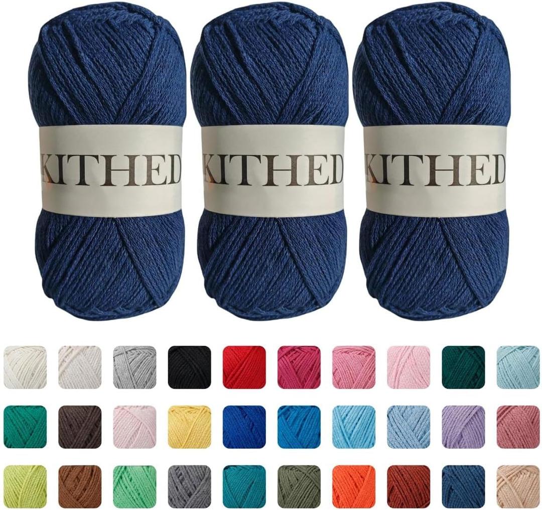 Cotton Yarn10.58oz/300g546yard/500m3 Pack Soft Yarn for Crocheting and Knitting (30 Navy Blue)