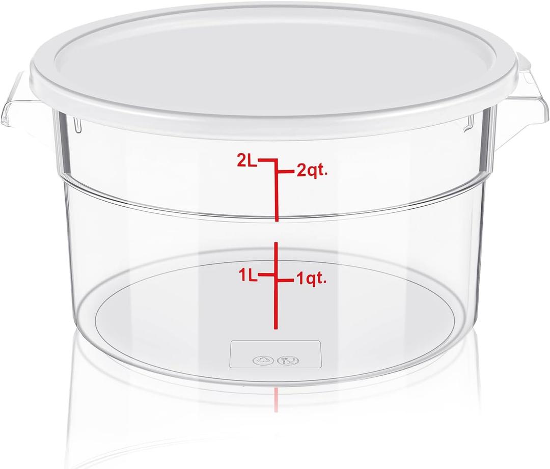 1 Pcs Dough Proofing Bucket with Lid, Round Food Storage Container 2 Qt Dough Bucket Clear Translucent Containers with Red Scale(White)