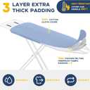 RAINHOL Ironing Board, 43x13 Full Size Iron Board with Iron Rest, Heavy Duty Compact Ironing Board with Thick Cover and Pad, Height Adjustable Sturdy Iron Stand, Blue