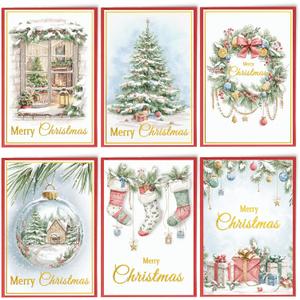 2 x 24 Christmas Cards Assortment, Festive Gold Foil Glitter Watercolor Bulk Xmas Cards with Envelopes & Messages - 6 Patterns, 4 3/4" x 7" for Friends, Family, Kids, Boys & Girls (multi)