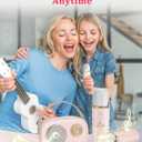 PRUNUS C20 Mini Karaoke Machine,Valentines Day Gifts for Her Him Kids Mens,Portable Bluetooth Speaker with 2 Wireless Microphone for Boys Girls 3-12+ Years Old Birthday Party Beige