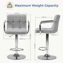 DUMOS Bar Stools Set of 4, Adjustable Swivel Bar Chairs with Padded Armrests and Ergonomic Backrest for Kitchen Island Counter Pub Dining Room, Water-Resistant PU Leather, Grey, 4 PCS