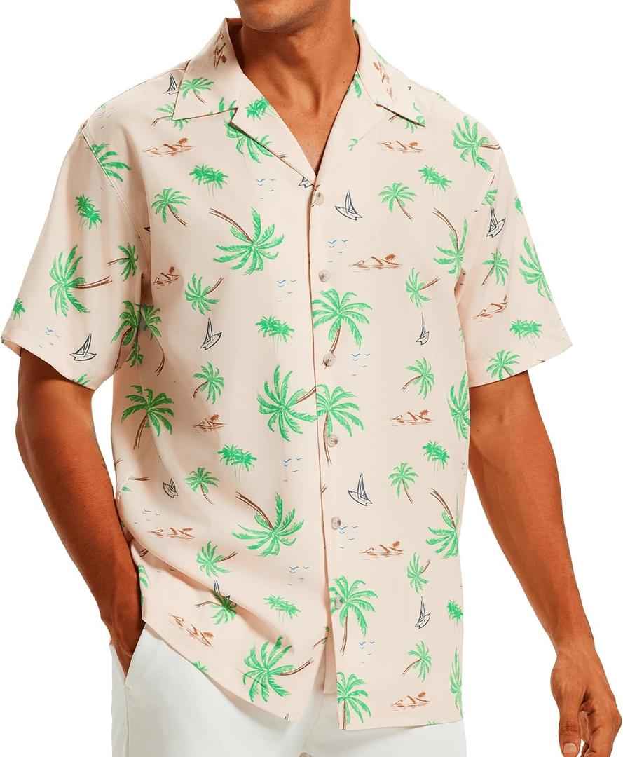Men's Tropical Beach Vacation Shirt Hawaiian Shirts Wrinkle Free Short Sleeve Button Down (M)