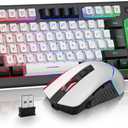 BlueFinger Wireless Gaming Keyboard and Mouse Combo, RGB Rainbow Backlit Rechargeable Battery, 87 Keys TKL Light Up Keyboard with Ergonomic Gaming Mouse for Mac Laptop Computer PC Gamer(Black & White)