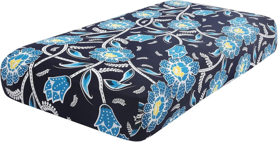 hyha Printed Couch Cushion Covers, Floral Sofa Covers Washable for 2 Cushion Couch, Stretch Pattern Outdoor Cushion Covers for Patio Furniture with Elastic Bottom (Medium, Bluebell)