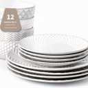 12 Piece Embossed Dinnerware Sets for 4, Elegant Plates and Bowls Sets, Microwave & Dishwasher Safe, Stoneware for Stylish Home DiningPerfect Housewarming Gift for Busy Families & Hostesses (Service for 4 (12pcs), Mixed Embossment)