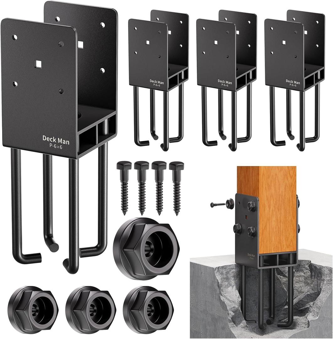 4Pack Heavy-Duty Post Base Anchor Bracket for 6"x6" Wood Post (Actual Size: 5.5" x 5.5") with Air Flow Channel for Wet Concrete Foundation, Suitable for Deck Railing, Fence, Gazebo [Patent Pending]