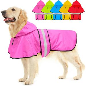 Dog Raincoat - Reflective Waterproof Dog Rain Jacket with Leash Hole, Lightweight Hooded Doggy Rain Coat Pet Slicker Poncho for Walking (X-Large, Pink)