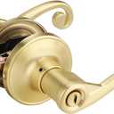 1 Pack Gold Door Handle, Wave Style Privacy Door Lever(Thumb Turn Inside Lock) for Bedroom Bathroom, Keyless Interior Lever with Satin Brass Finish, Right Handing