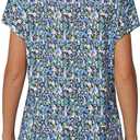 DJT Womens Summer Tops Short Sleeve Shirts Trendy V Neck T-Shirts Top Dressy Casual Work Blouses (Blue, XL)